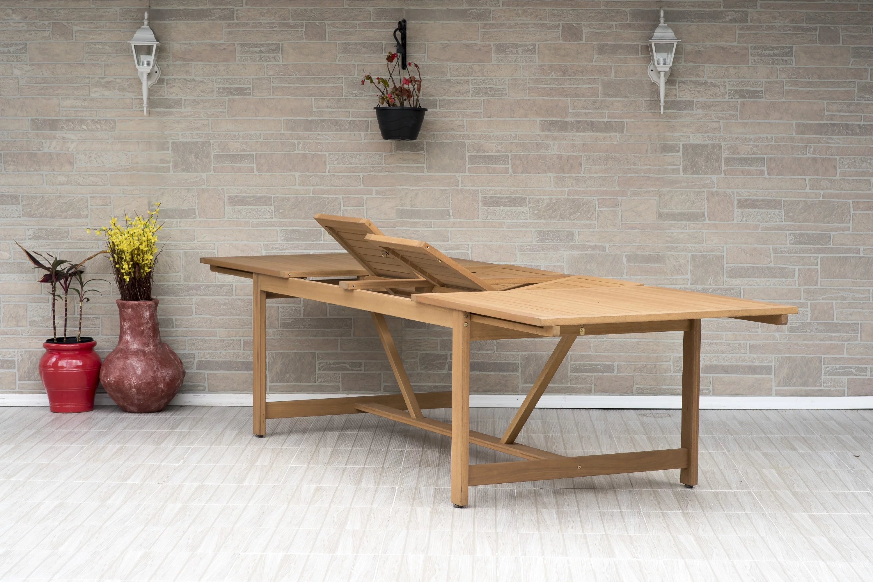 Amazonia Landau Teak Finish 9 Pieces Extendable Patio Dining Set