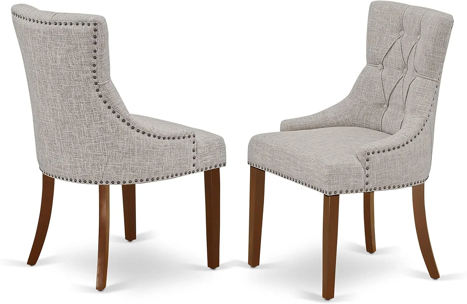 FRP3T05 Friona Parson Dining Chairs - Button Tufted Nailhead Trim Doeskin Linen Fabric Upholstered Chairs, Set Of 2, Mahogany