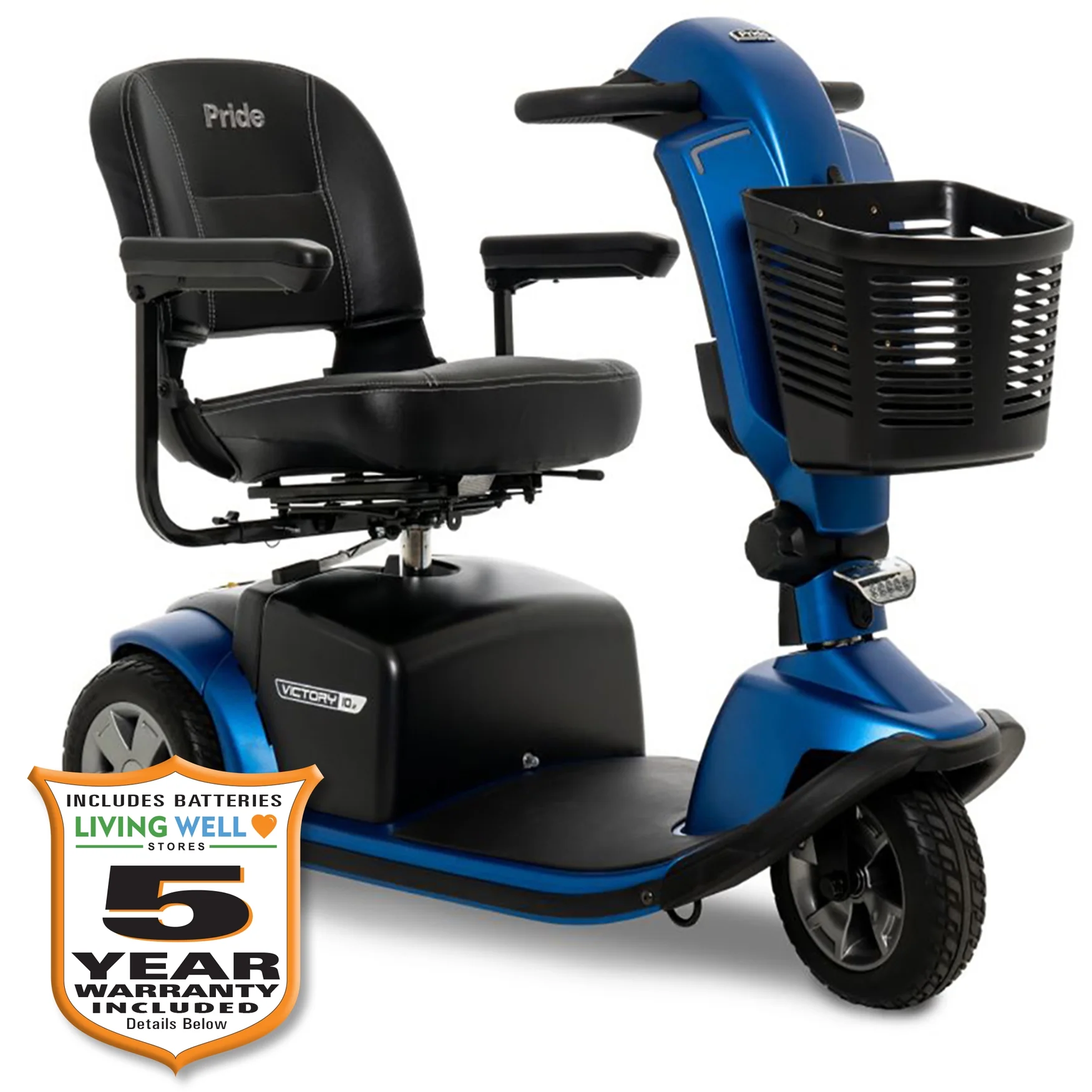 Pride Mobility Victory 10.2 3-Wheel Mobility Scooter, 400 Lb. Weight Cacity, With 5-Year Extended Warranty