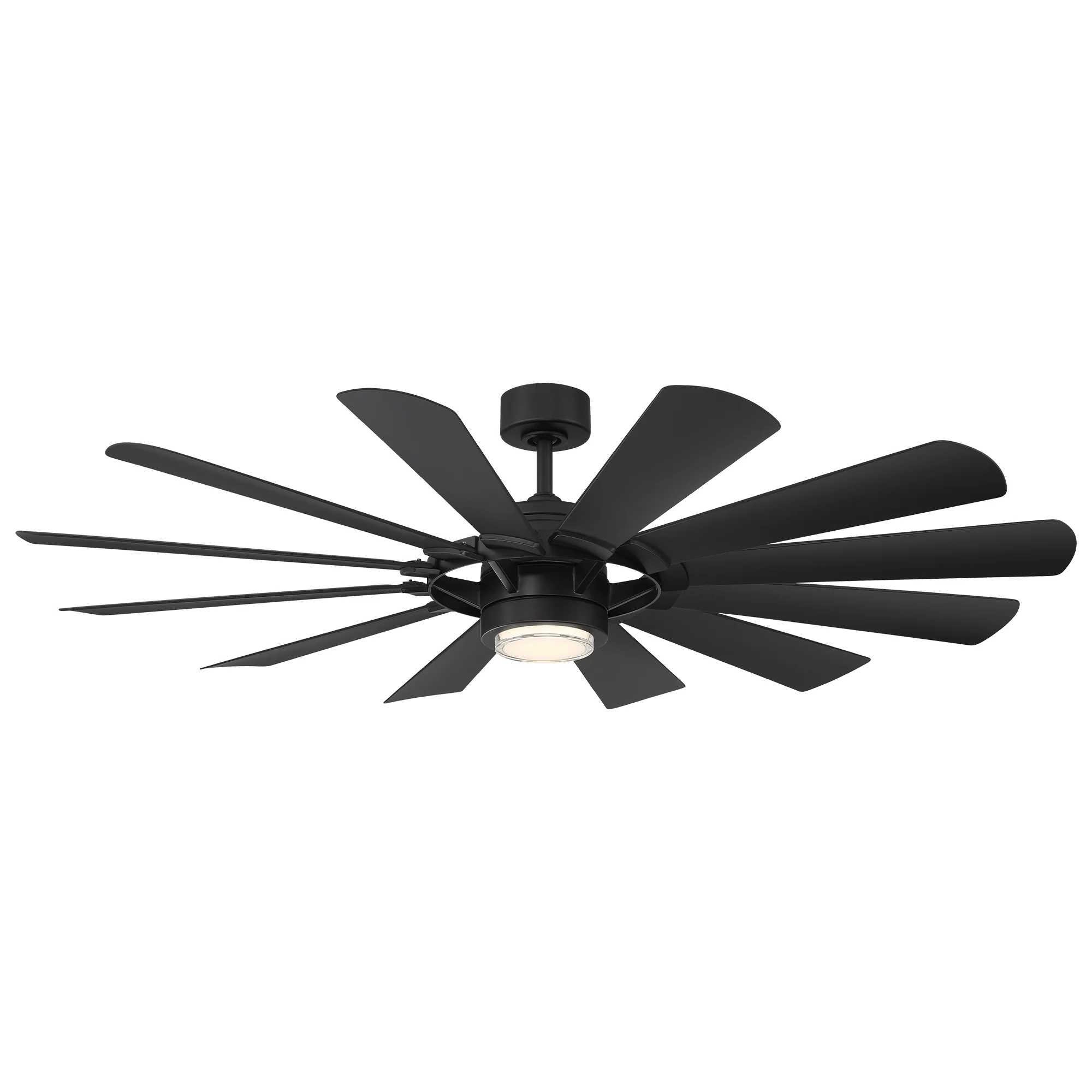 Wyndmill 12-Blade Smart Ceiling Fan 65in Matte Black 3000K LED Light Kit and Remote Control