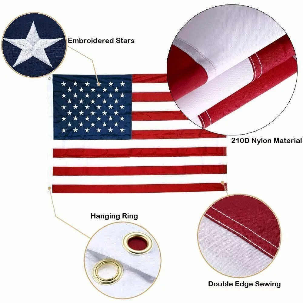 4x6FT USA American Flag Heavy Duty Nylon Embroidered Sewn Stars Stripes Grommets