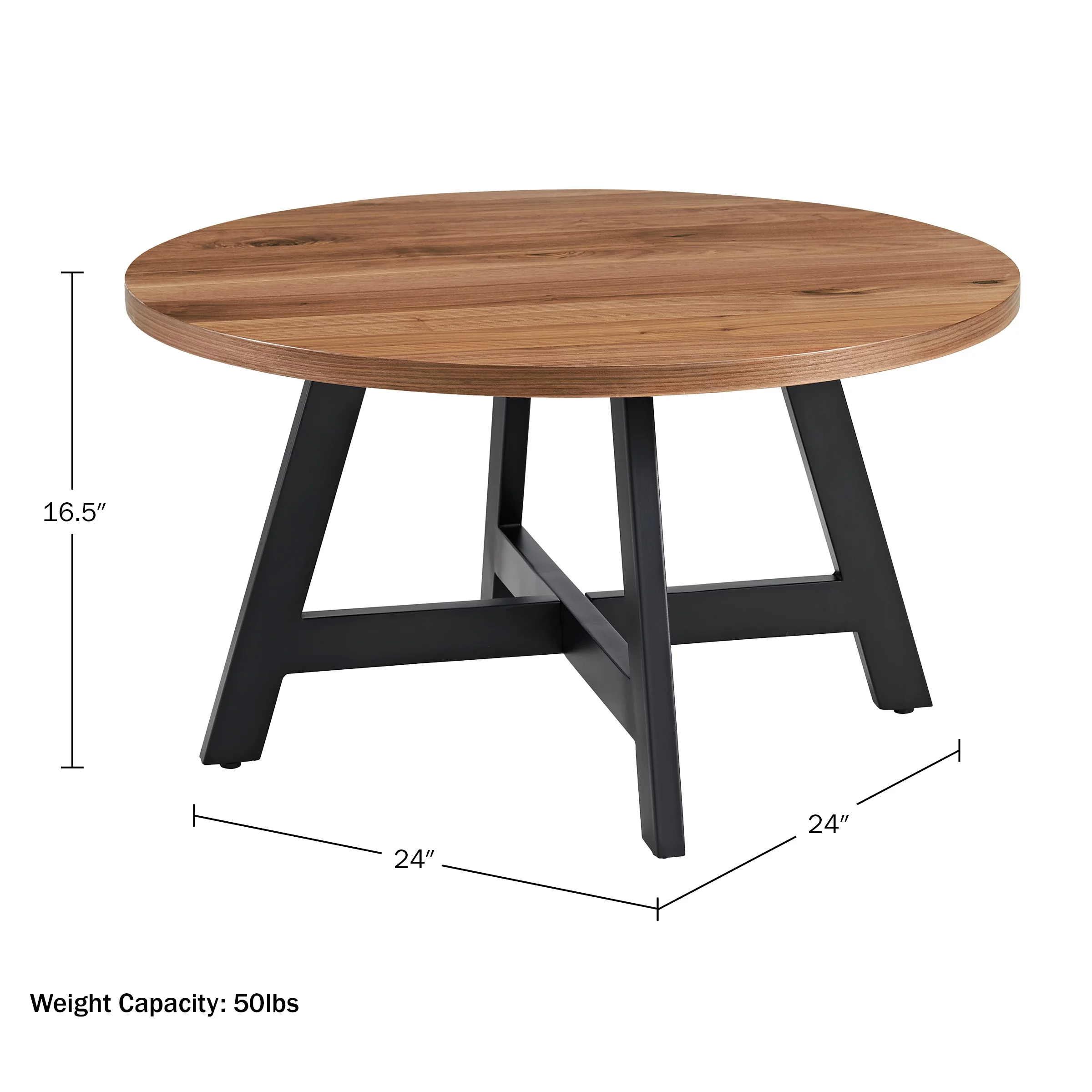 Lavish Home Industrial Modern Round Coffee Table with Metal Base (Walnut)