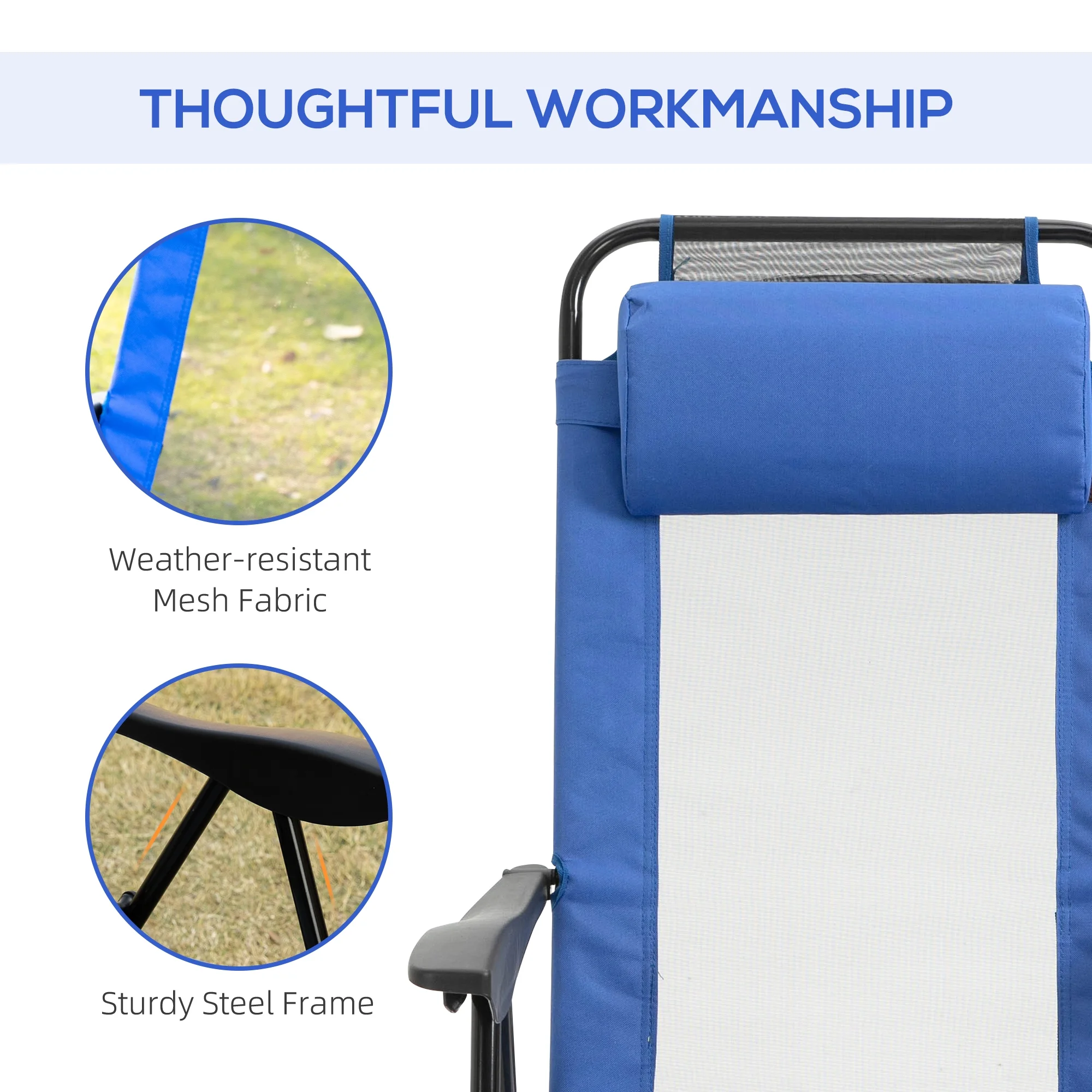 Outsunny Set of 4 Folding Patio Chairs w/ Reclining & Headrest, Blue