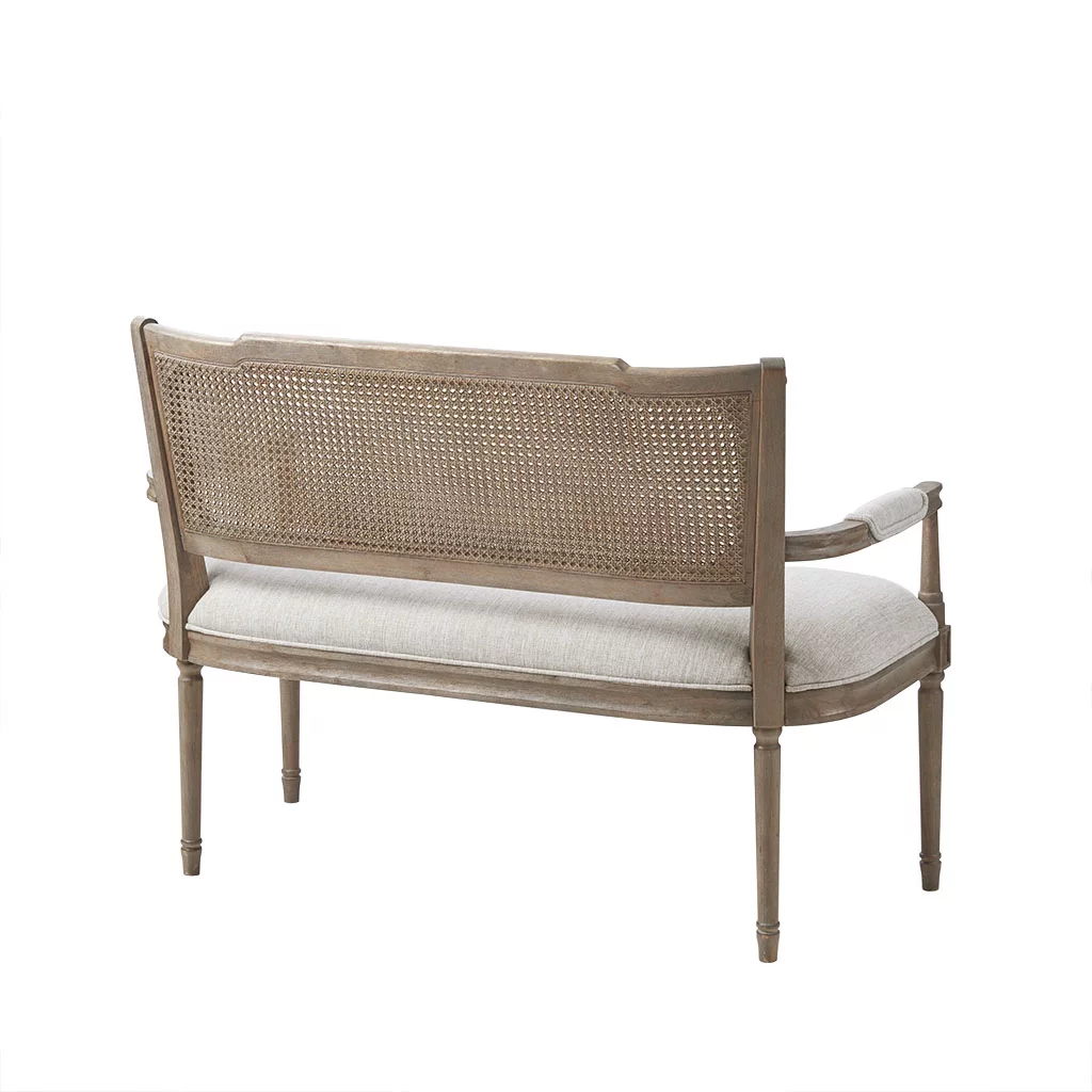 Homiyad Rustic Settee Features Pillow Topped Arms and An Attached Cushion Upholstered in A Beige Fabric