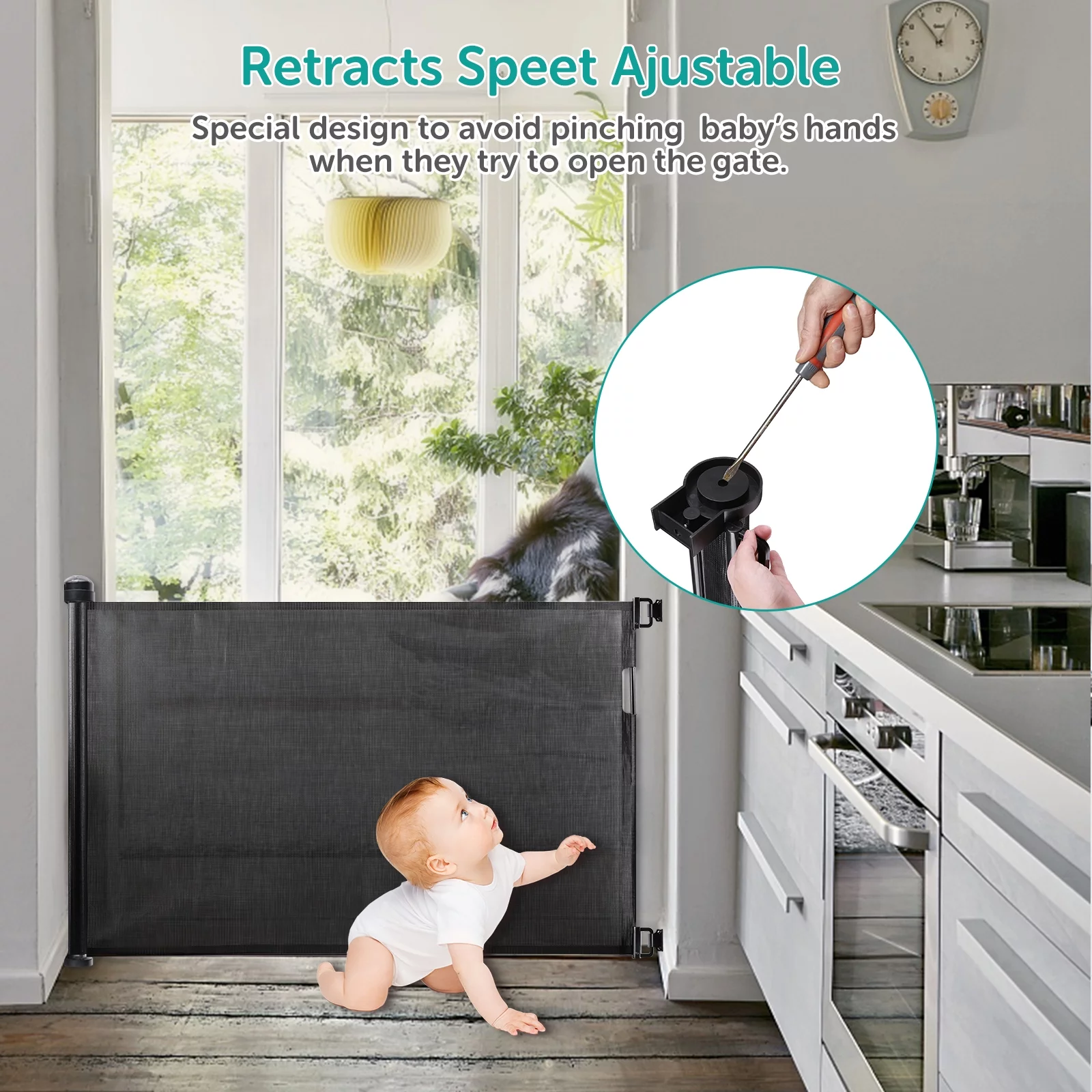 Eccomum Retractable Baby Gate, Extra Wide Safety Kids or Pets Gate, 34