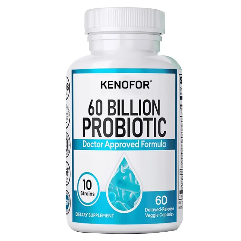 Kenofor Probiotics 60 Billion CFU - 10 Strains + Organic Prebiotics - Digestive and Gut Health - Probiotics for Men and Women