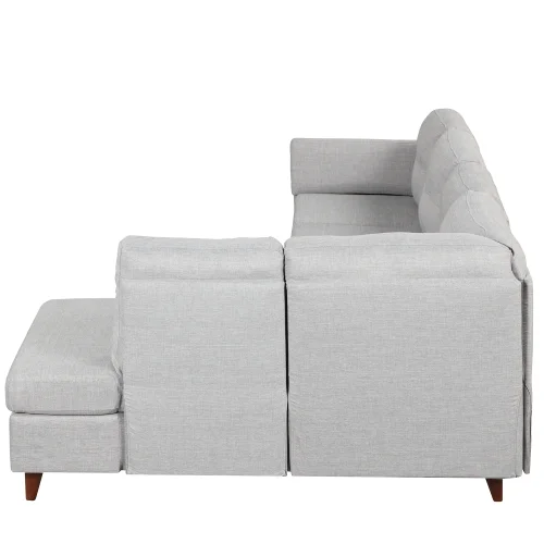DremFaryoyo 97.2” Modern Linen Fabric Sofa  L-Shape Couch with Chaise Lounge Sectional Sofa with one Lumbar Pad Gray
