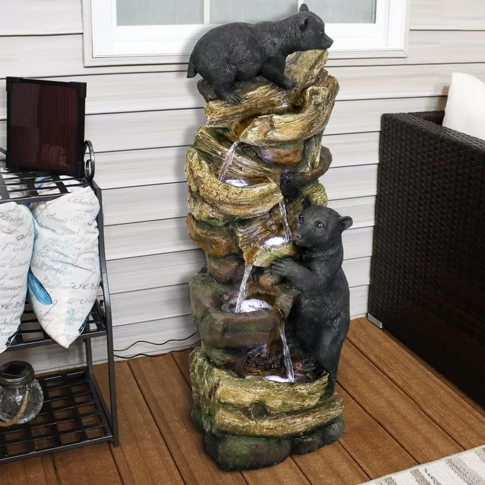 5 Tier Animal Water Fountain for Outdoor Garden Porch Yard, Bears Waterfall Fountain