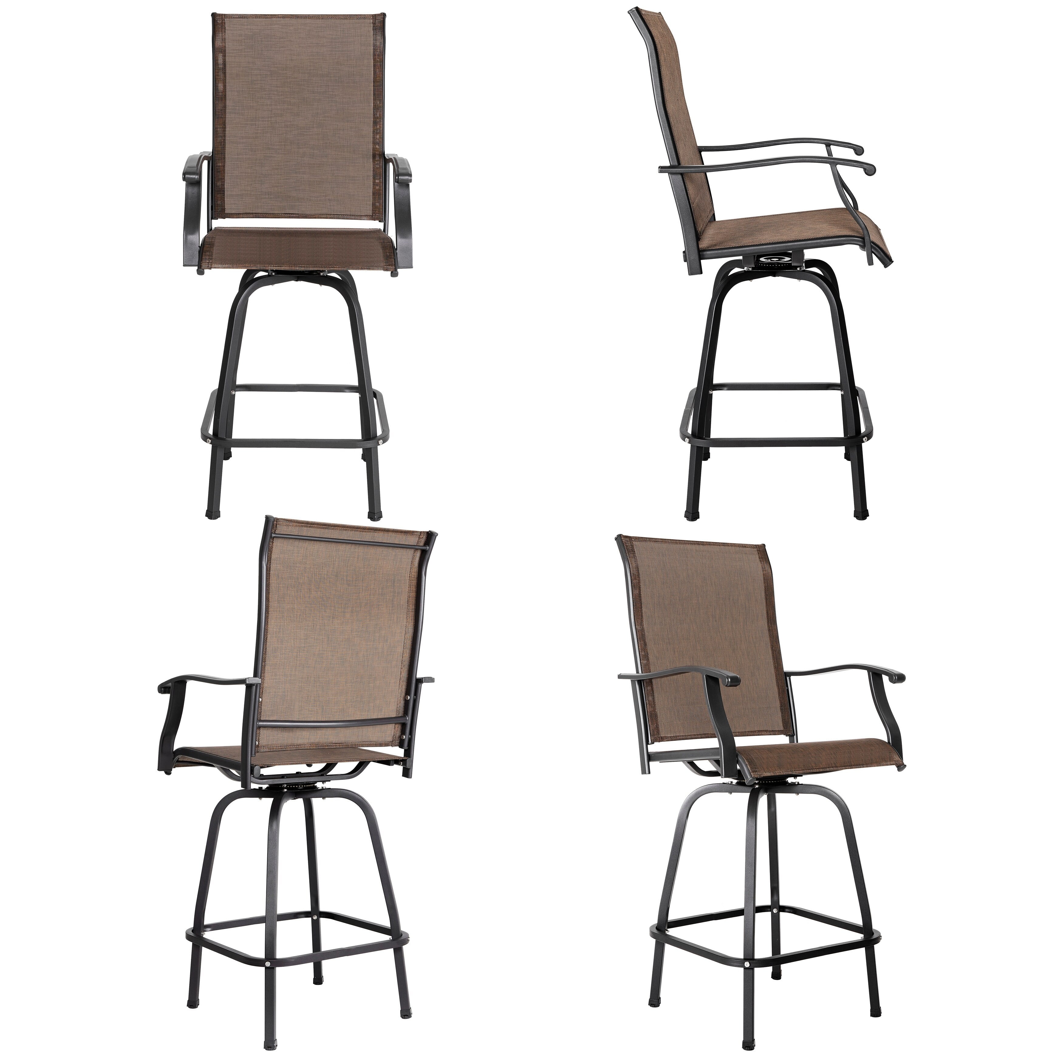 Nuu Garden Outdoor Patio Swivel Bar Stools, All-Weather Textilene, Brown (4PCS)