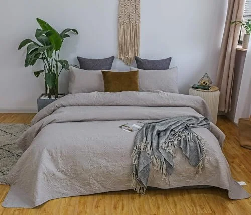 JYHOME Coverlet Quilt Set-Pre Washed-Luxury Microfiber Soft Warm Bedding-Solid Colors Bedspread-Contemporary Floral Design (Natural  Floral  Twin + 1 Sham)