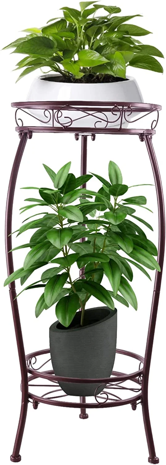 Metal Plant Stand,Indoor Outdoor 2 Tiers Tall Plant Stands,27.1'' Iron Corner Flower Pot Holder, Plant Rack,Display Shelf Racks for Home Garden Office -Brown