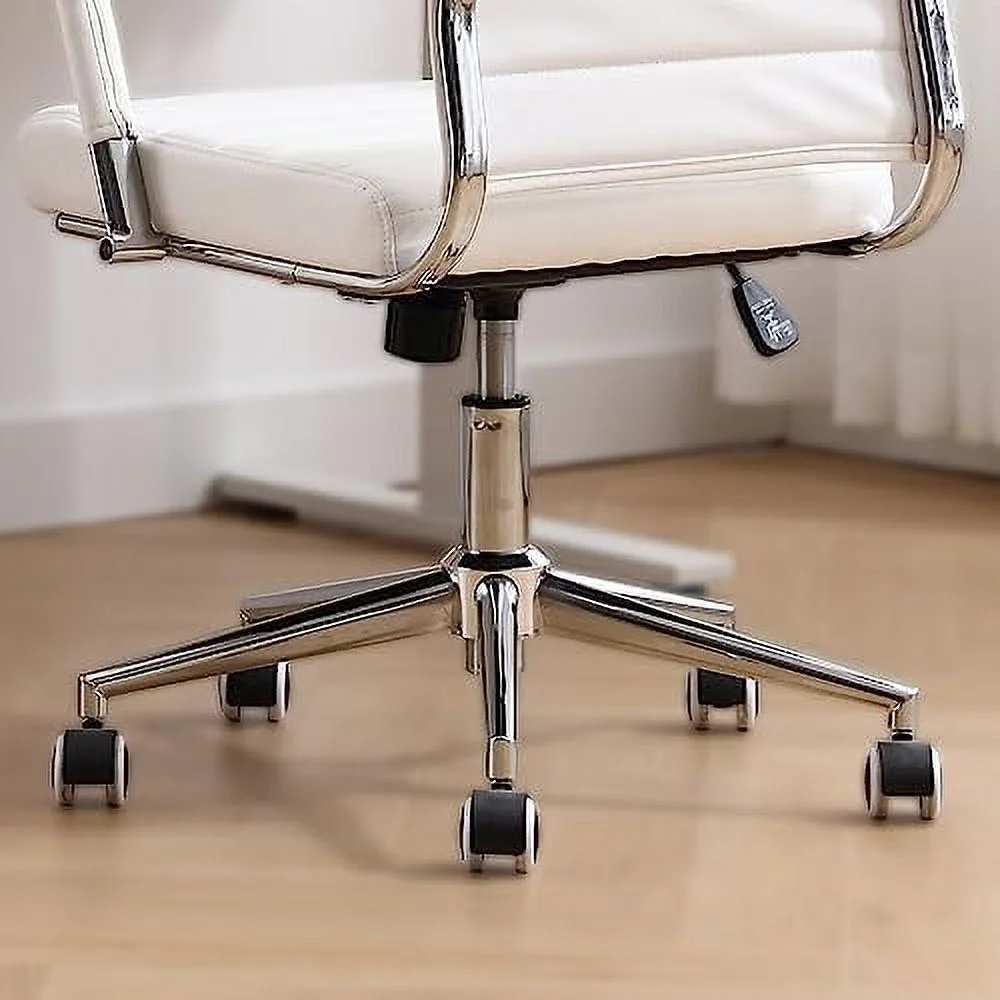 TJCGDTY Home Office Chair Ribbed  Modern Leather Conference Room Chairs  Ergonomic Office Desk Chair  High Back Executive Computer Chair  Adjustable Swivel Chair with Arms (White)
