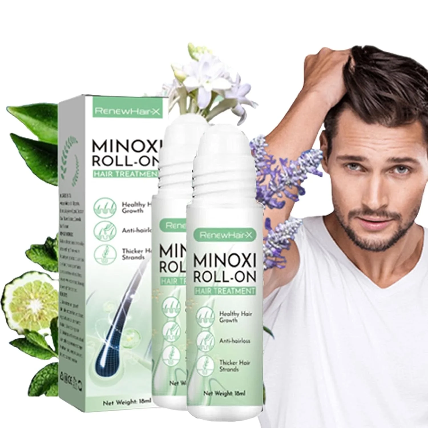 Dense Hair Roller Ball Hair Growth Serum,Roll-On Hair Treatment Scalp Massage Moisture Luxuriant Hair Adult Unisex Hair Care,Hair Follicle Activator,Hair Growth & Thick Hair Essential Oil,2pcs