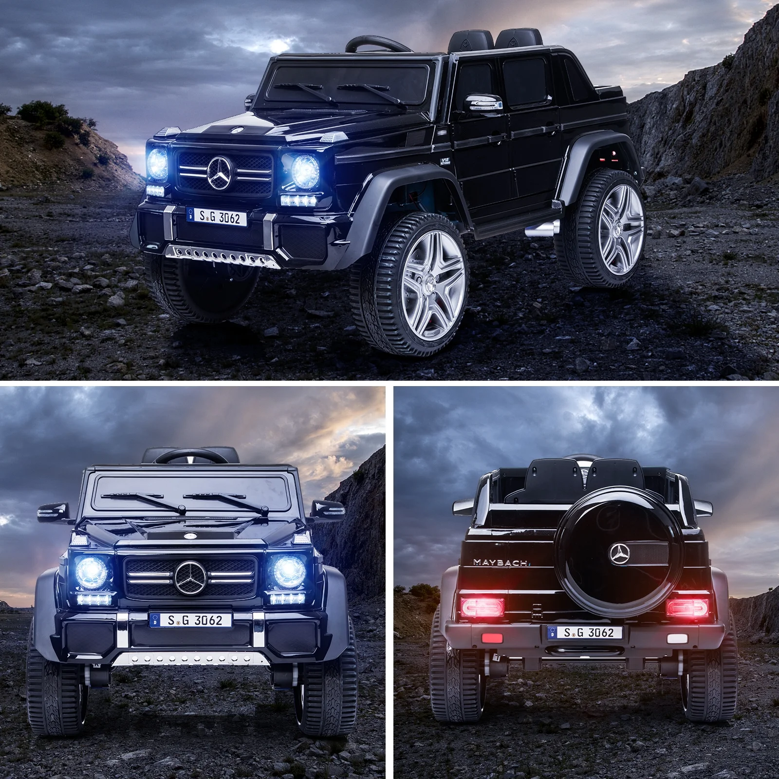 JOINATRE Licensed Mercedes-Benz Maybach G650S Kids Ride On Cars, 12V7AH Battery Powered Toy Electric Car for Kids with 2.4GHz Remote Control, 2 Motors, 3 Speeds, Lock, Music, Horn, LED Lights, Black