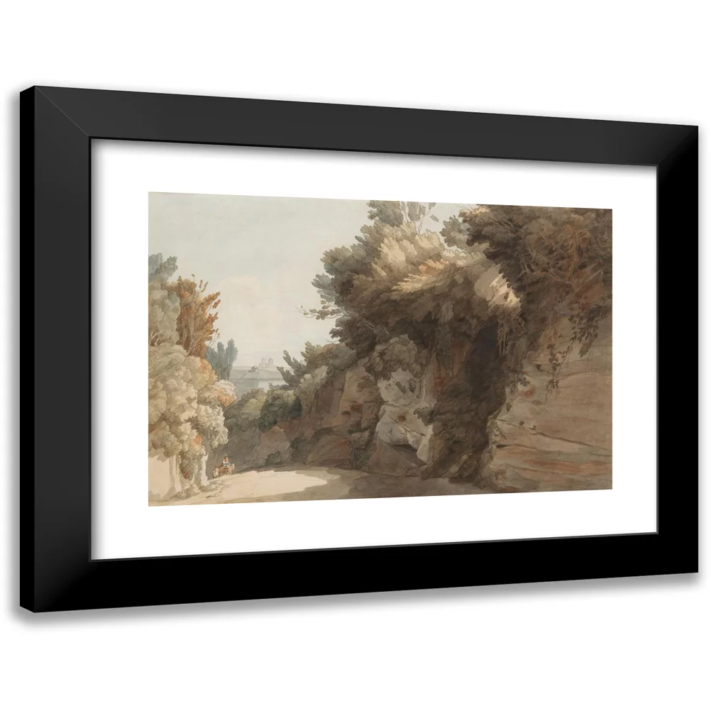 Francis Towne 14x11 Black Modern Framed Museum Art Print Titled - A View Near the Arco Scuro, Looking Towards the Villa Medici, Rome (1785)