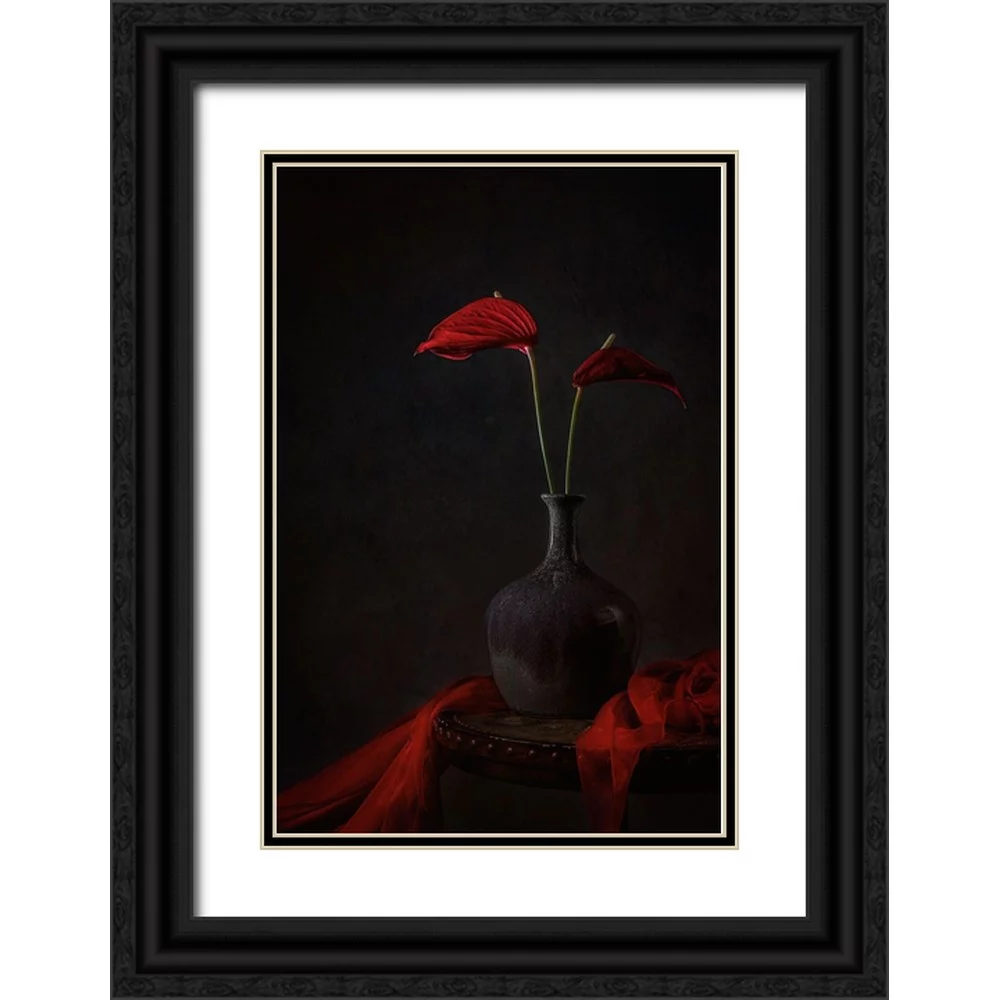 Jacobs, Lydia 11x14 Black Ornate Wood Framed with Double Matting Museum Art Print Titled - Tropical Anthurium