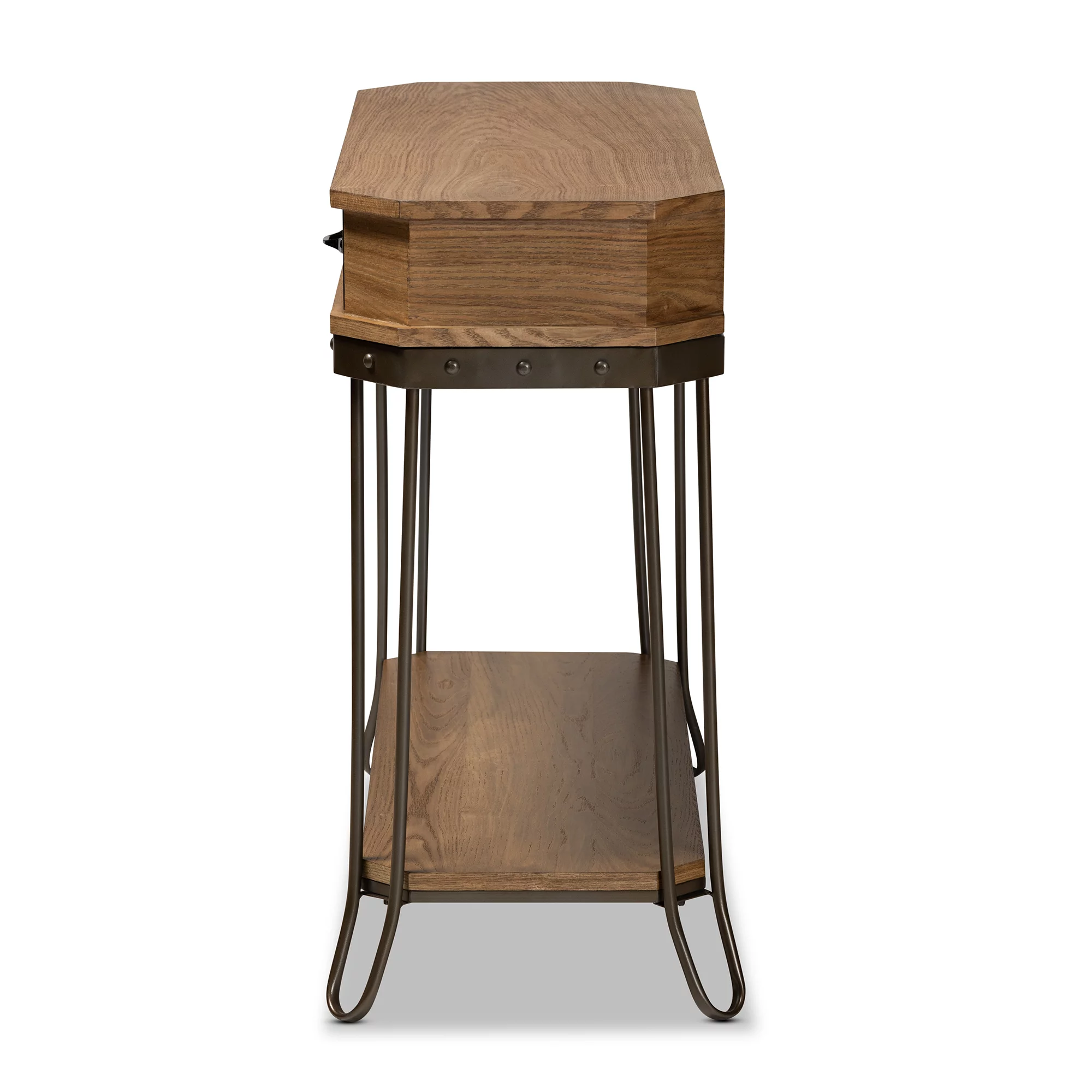Baxton Studio Kellyn Industrial Wood and Metal 3 Drawer Console Table, Oak