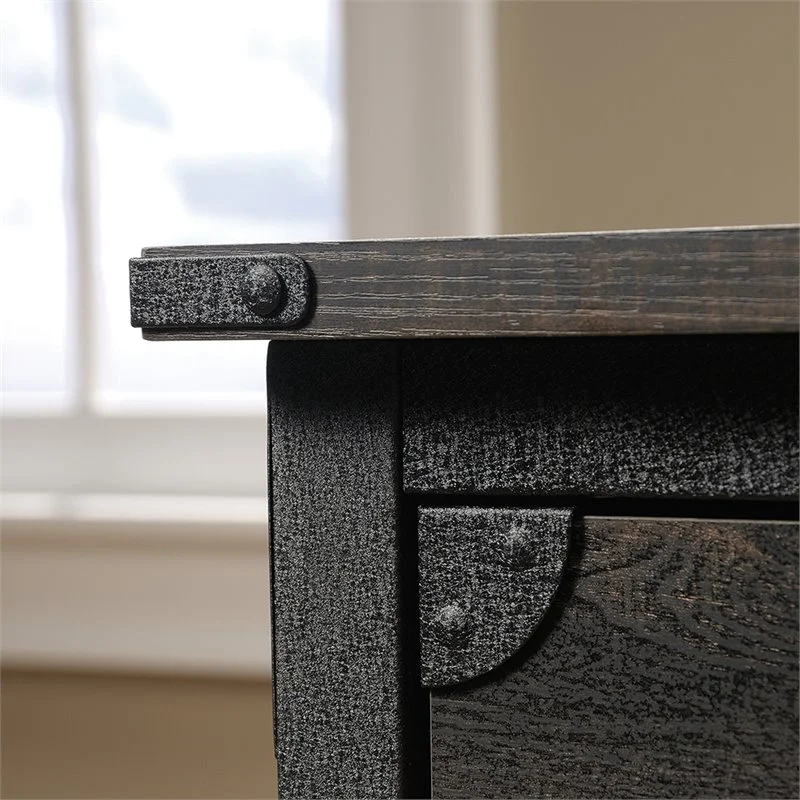 Home Square 2 Piece 2-drawer Mobile Wood Filing Cabinet Set in Carbon Oak/Black