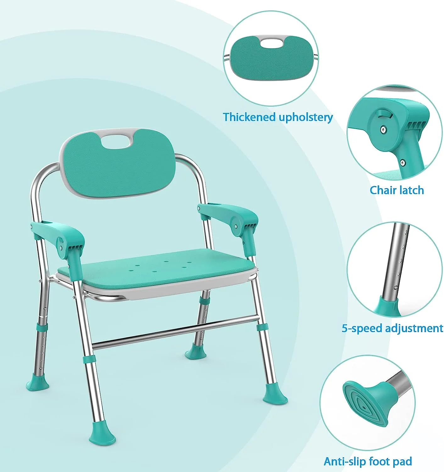 Shower Chair with Arms and Back 400 LB, Folding Shower Chair 5-Level Adjustable, Non-Slip Feet Shower Seat, for Elderly,Handicap,Disabled, Seniors & Pregnant