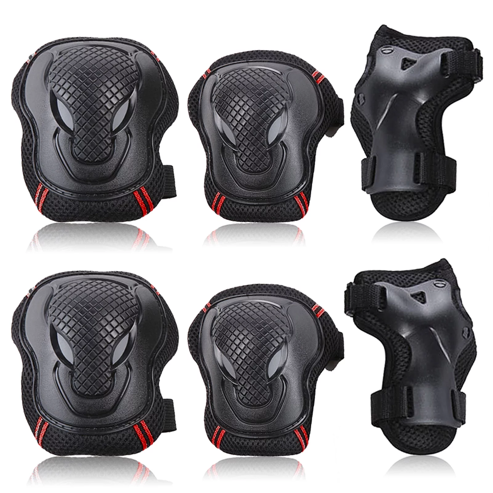 Arealer Knee Pads Set 6 Protector Kit Knee Pads Elbow Pads Wrist Guards Protective Equipment Set Safety Protection Pads for Skateboard Cycling Riding