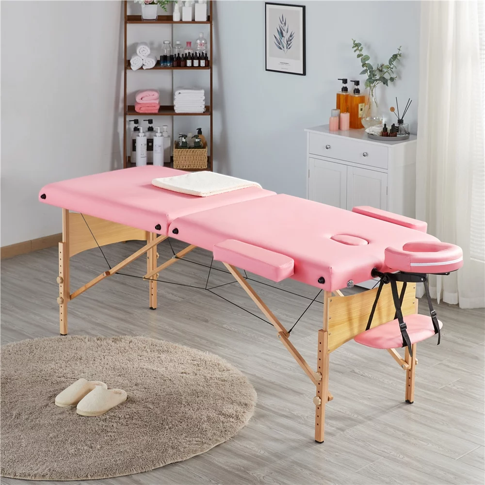 Easyfashion 2 Sectional Adjustable Folding Massage Table, Maximum Weight Capacity 220 lb,Pink