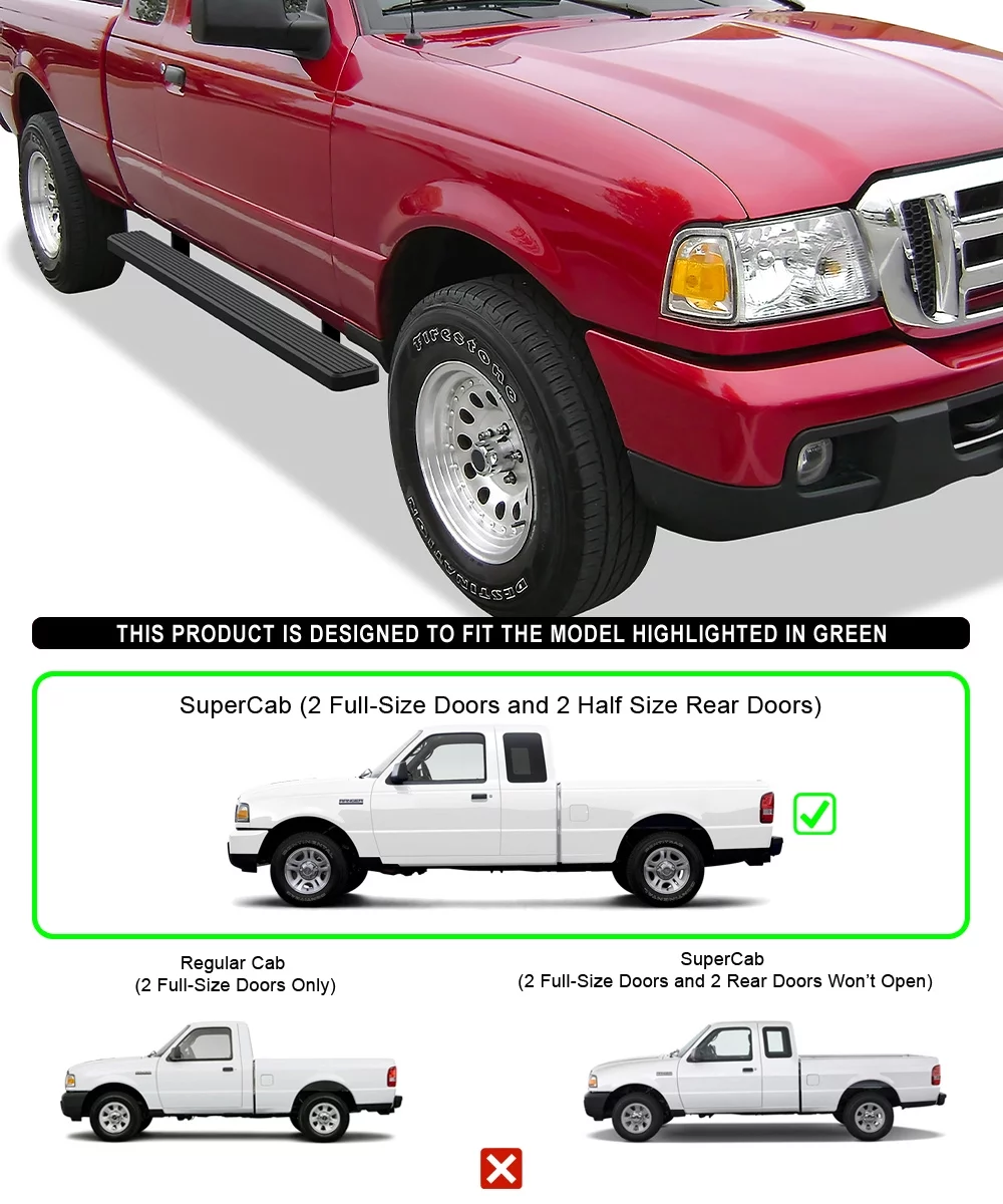 APS iBoard Running Boards 6 inches Black Compatible with Ford Ranger Mazda B-Series 1999-2011 Super Cab 4-Door (Nerf Bars Side Steps Side Bars)