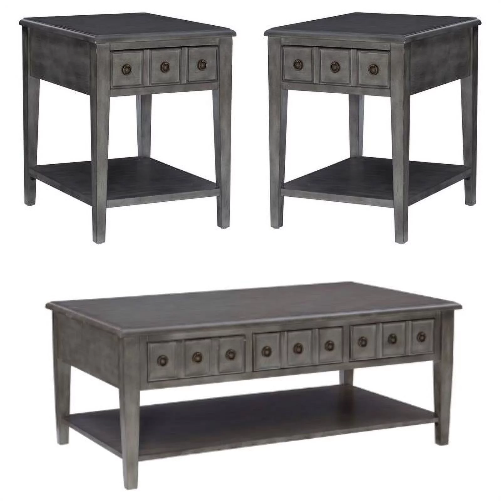 Home Square 3-Piece Set with 2 Accent Tables and Coffee Table in Gray