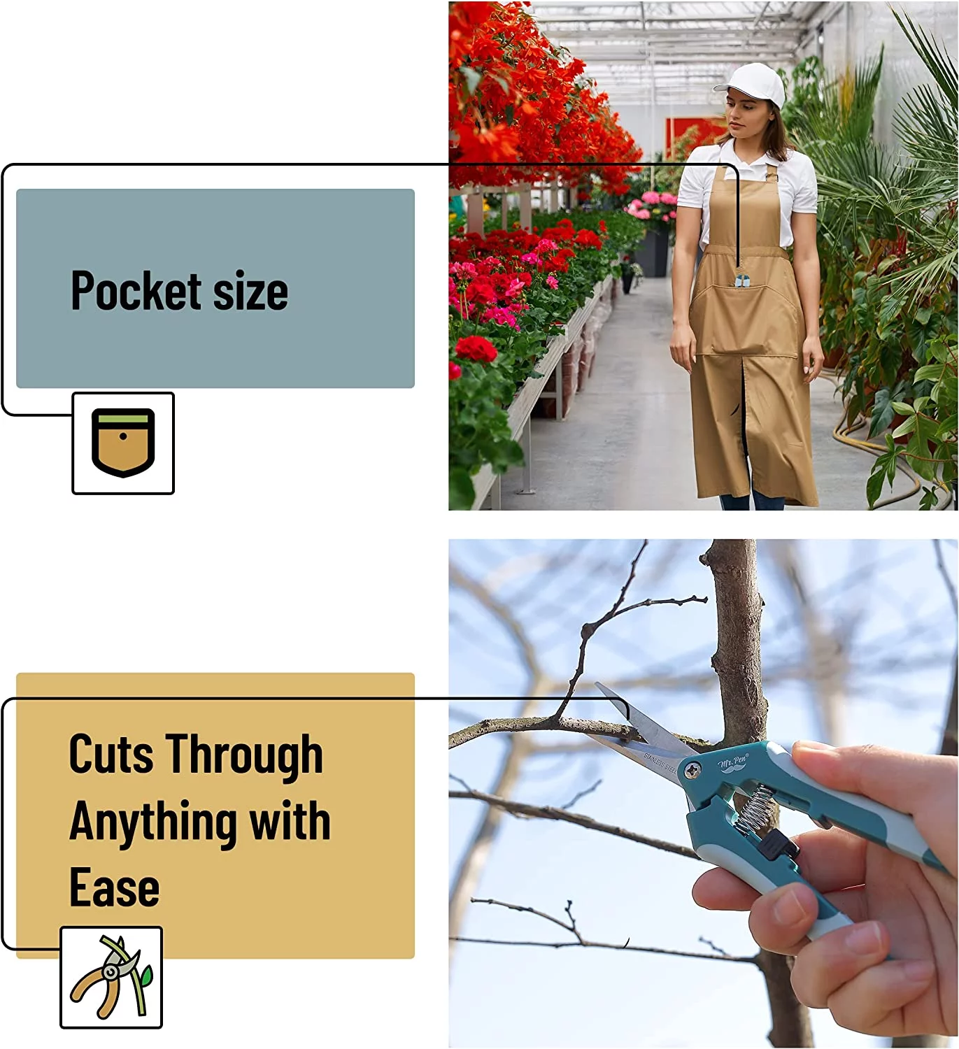 Mr. Pen- Gardening Scissors, 6.5 Inch, Pruning Shears for Gardening with Straight Stainless Steel Blade