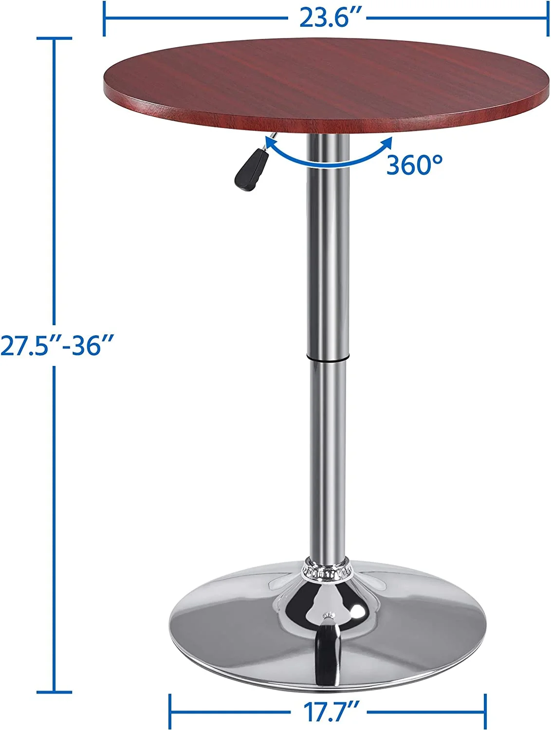 Height Adjustable Round Pub Table Counter Bar MDF Top Table 360 Degree Swivel Bar Tables Tall Cocktail Tables Bistro Table, Mahogany