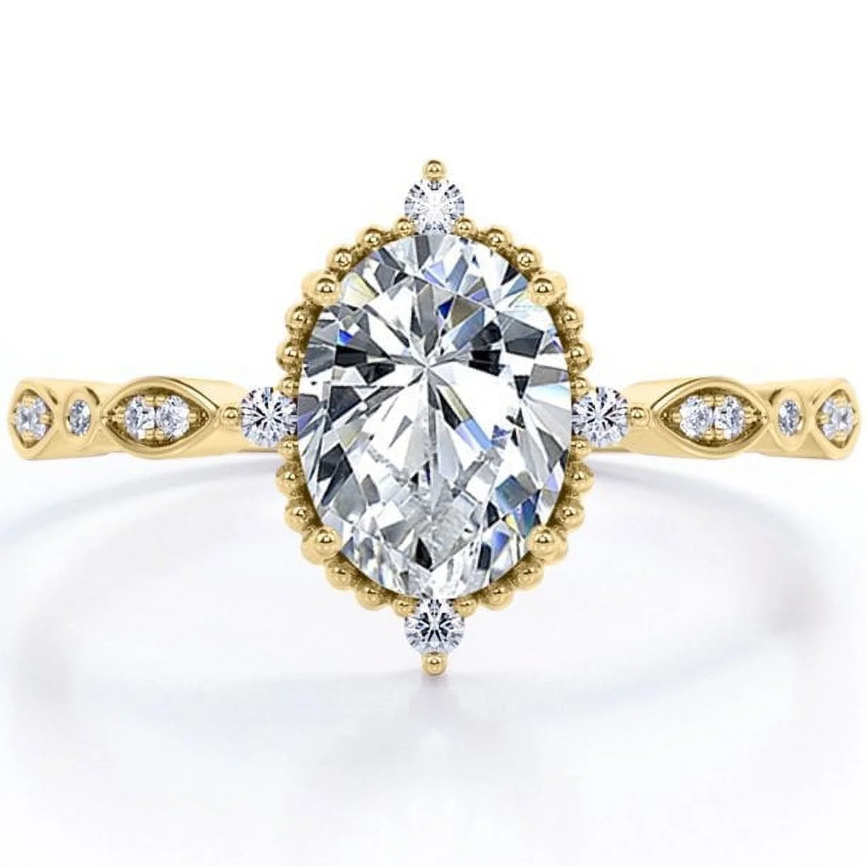 1.25Ct Oval Moissanite (VVS1/D) 14K Yellow Gold Vintage Solitaire Ring Fine Jewelry for Women Gifts