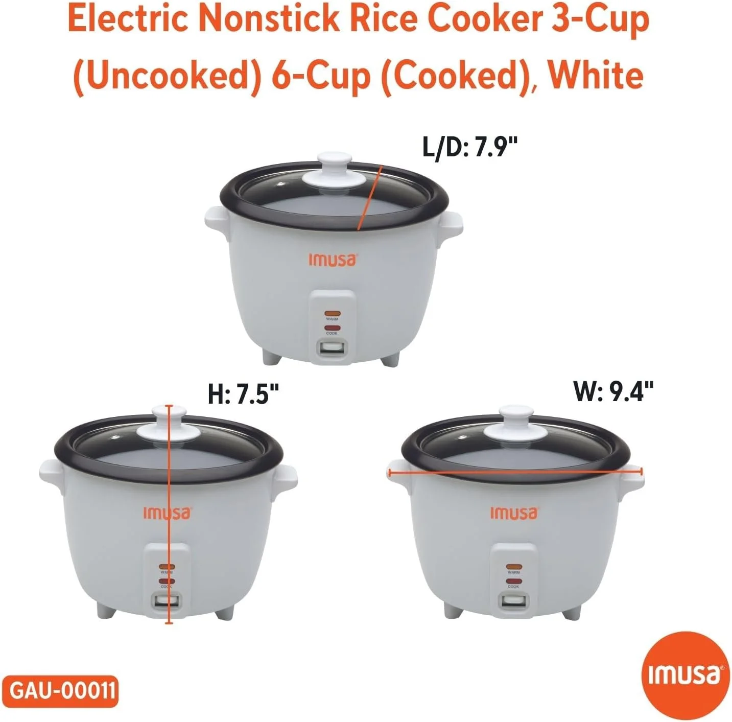 IMUSA USA GAU-00012 Electric NonStick Rice Cooker 5-Cup (Uncooked) 10-Cup (Cooked), White