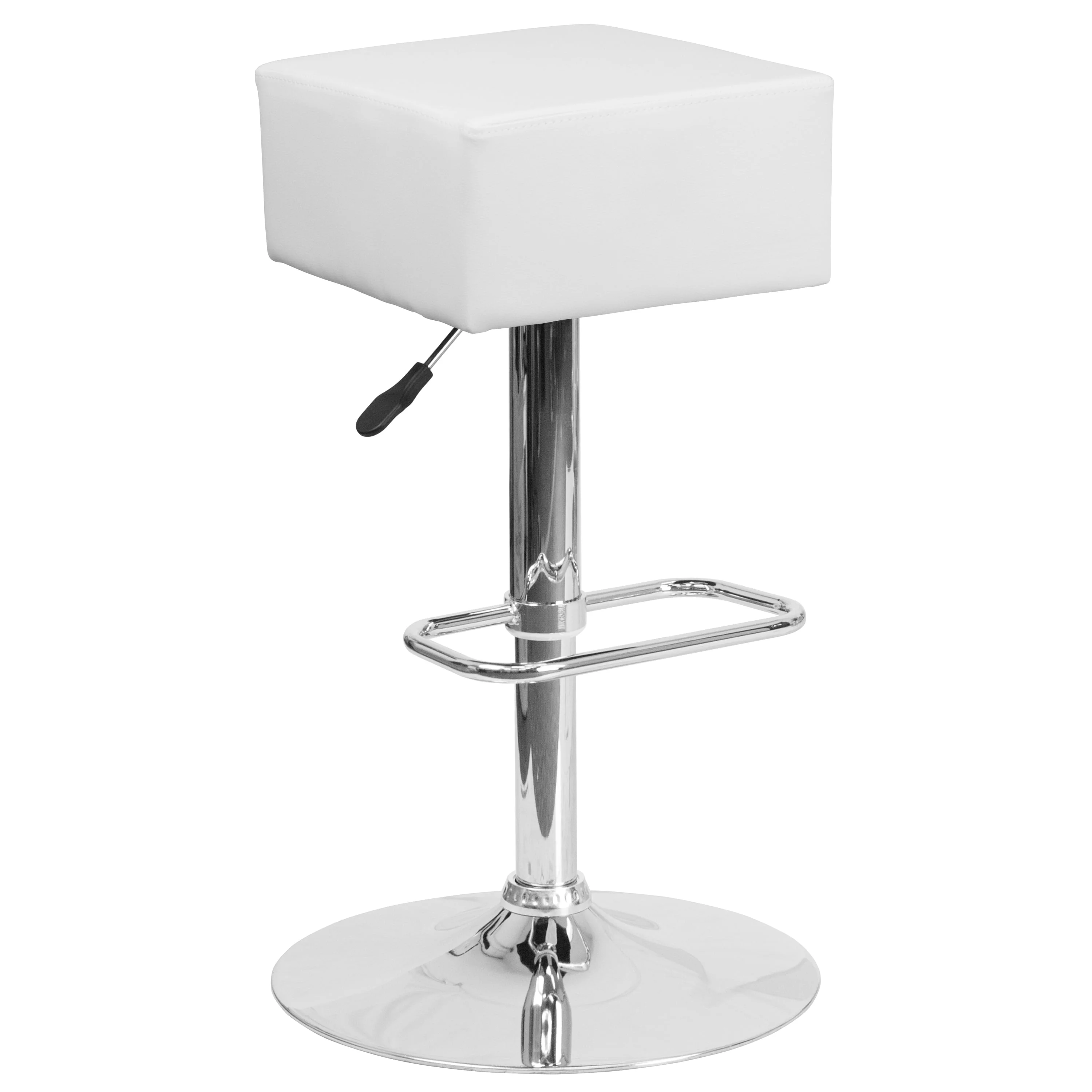 Flash Furniture Contemporary White Vinyl Adjustable Height Barstool with Square Seat and Chrome Base