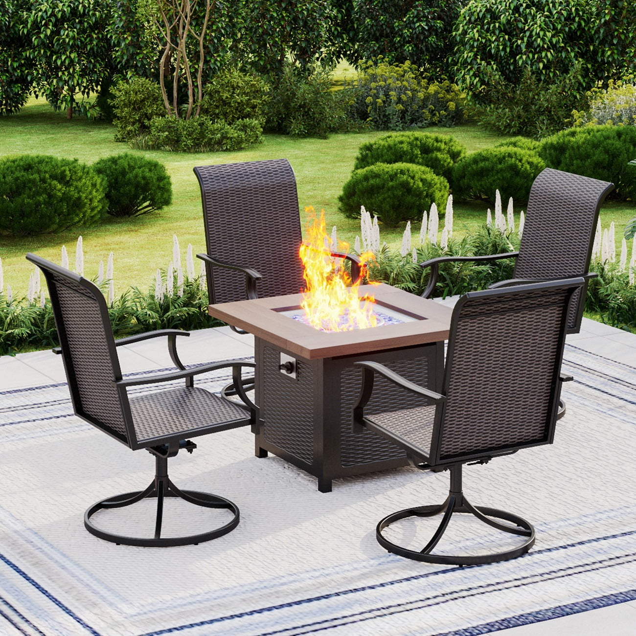 MF Studio 5 Pieces Patio Dinning Set with Gas Fire Pit Table