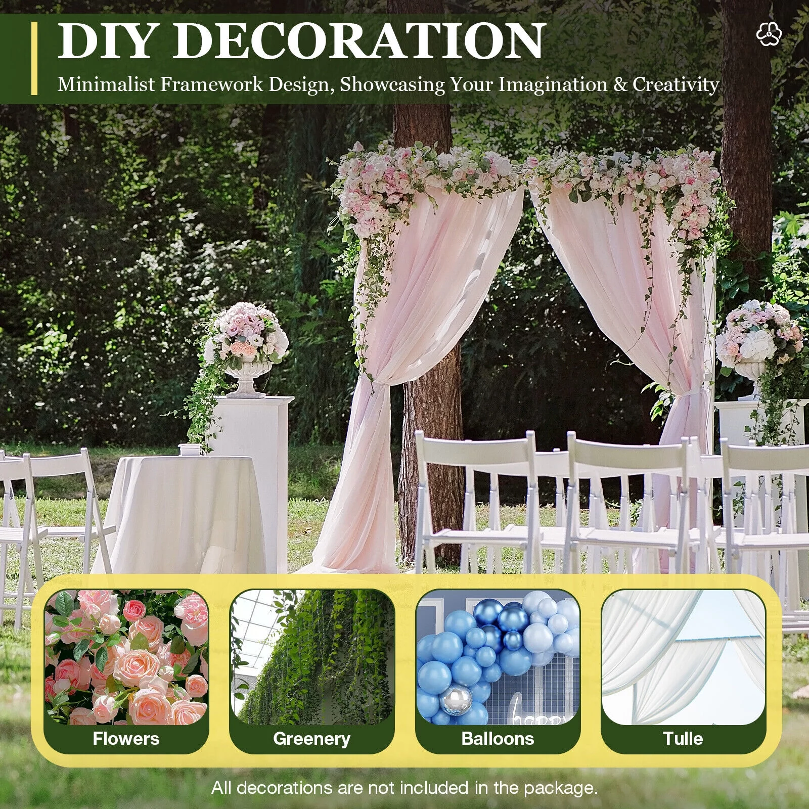 Backdrop Stand Heavy Duty 10x10 FT Wedding Backdrop Stand Pipe Kit Square Metal Balloon Arch Stand Garden Arbor Frame for Anniversary Party Baby Shower Photo Booth Background Decoration