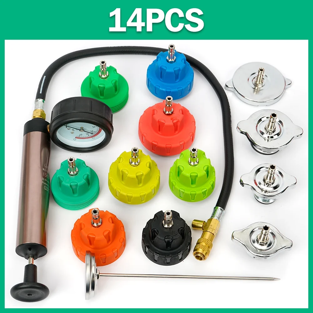 14Pcs Radiator Pump Pressure Leak Tester Detector Coolant System Test Tool Kit
