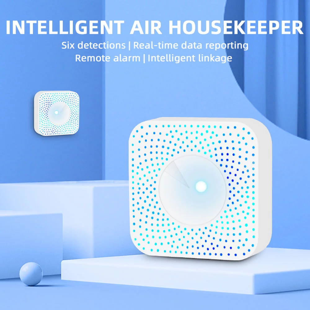 Tuya Wifi Intelligent Air Housekeeper 6-In-1 Air Quality Monitor Pm2.5/Formaldehyde/Tvoc/Co2/Temperature/Humidity Detector For Home Office