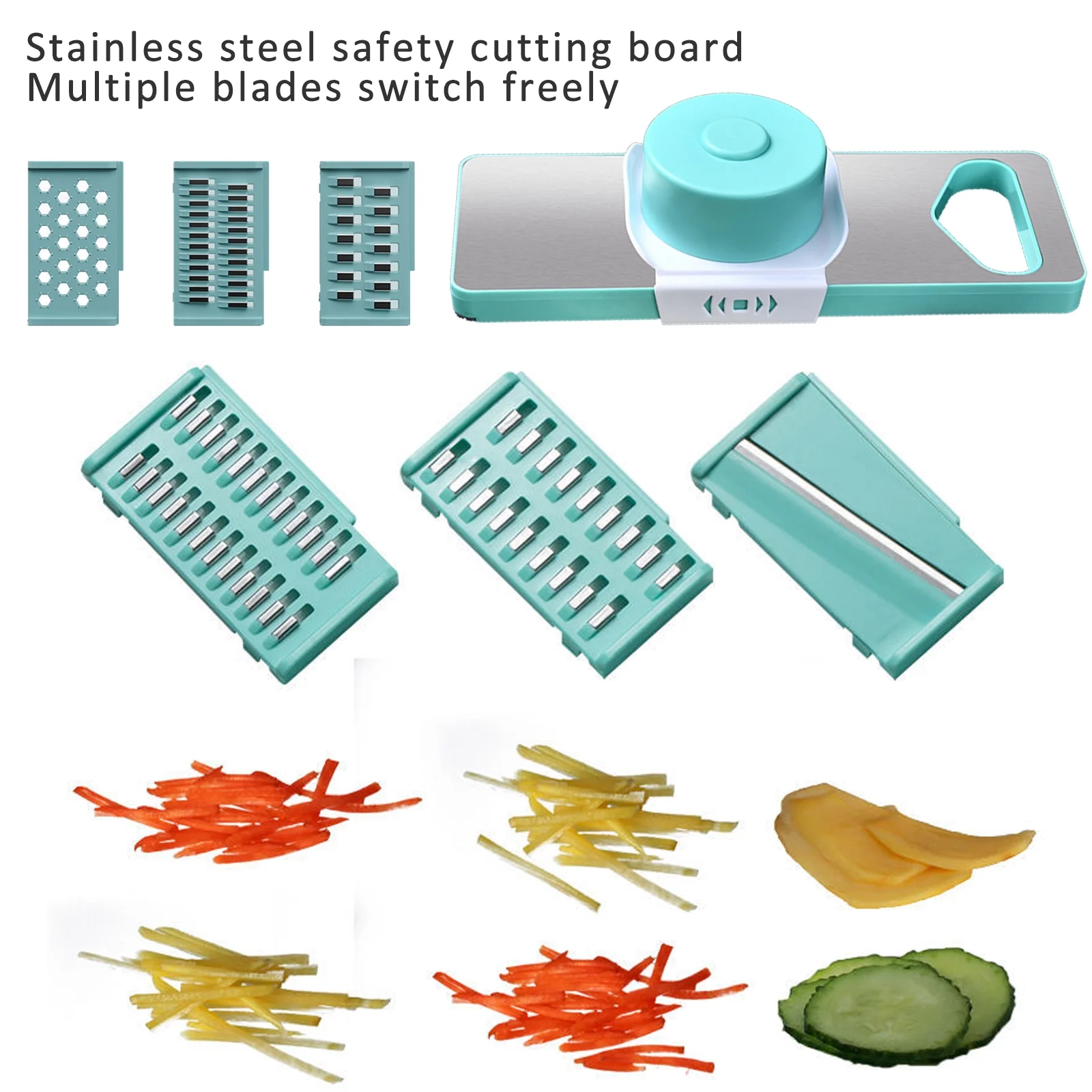 MEKBOK Mandoline Slicer Adjustable Vegetable Chopper Multifunctional Vegetable Cutter Food Chopper with Hand Guard Sharp Stainless Steel Blades for Vegetables Fruits Home Kitchen - sky blue