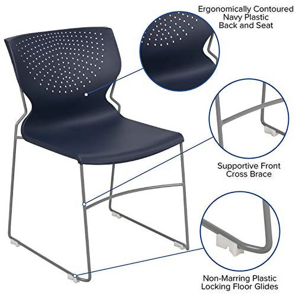 EMMA + OLIVER Home and Office Navy Full Back Stack Chair with Gray Frame - Guest Chair