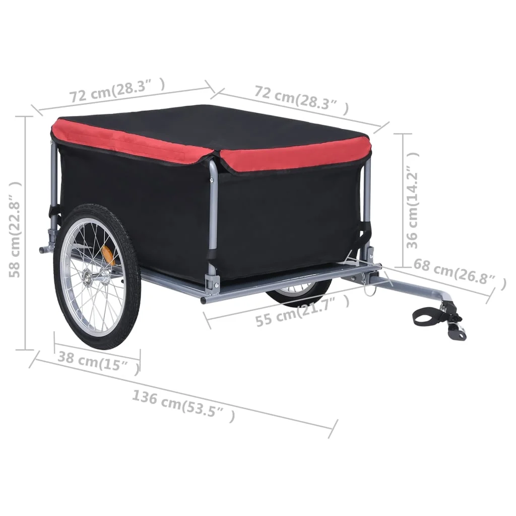 Qulable vidaXL Bike Trailer Black and Red 65 kg