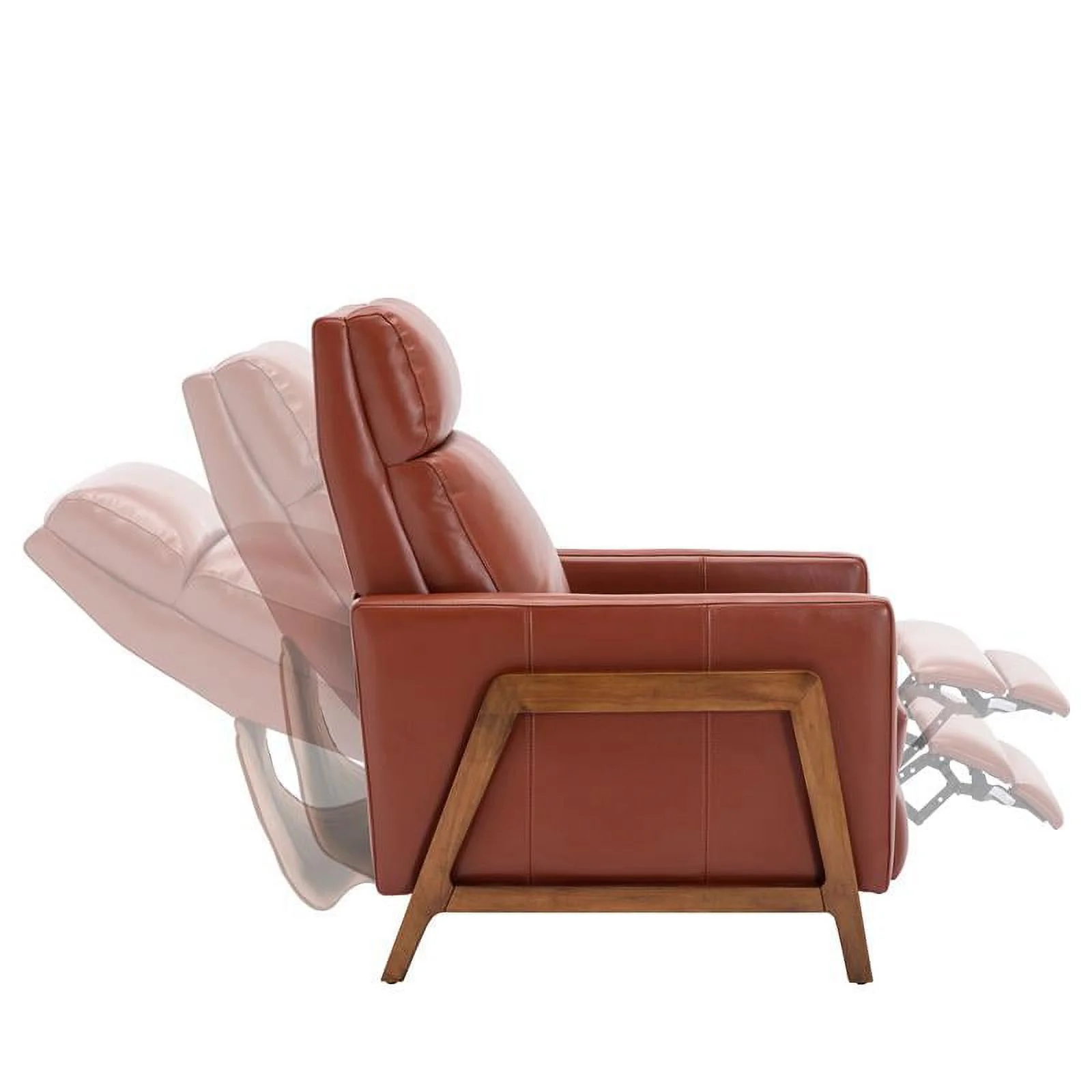 Bowery Hill Modern Leather Push Back Recliner in Caramel Finish