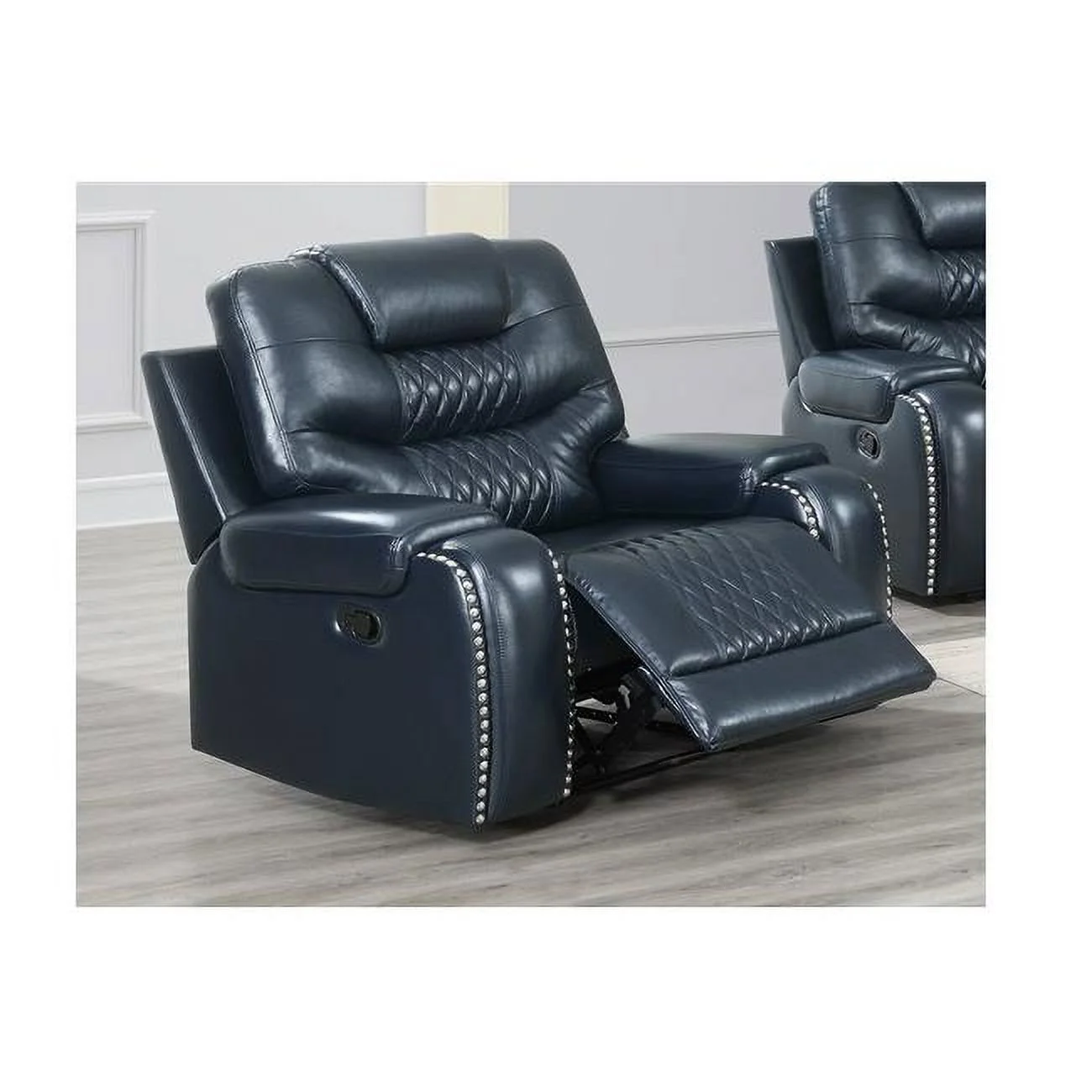 Poundex F8714 Leatherette Gel Manual Recliner Chair, Navy Blue