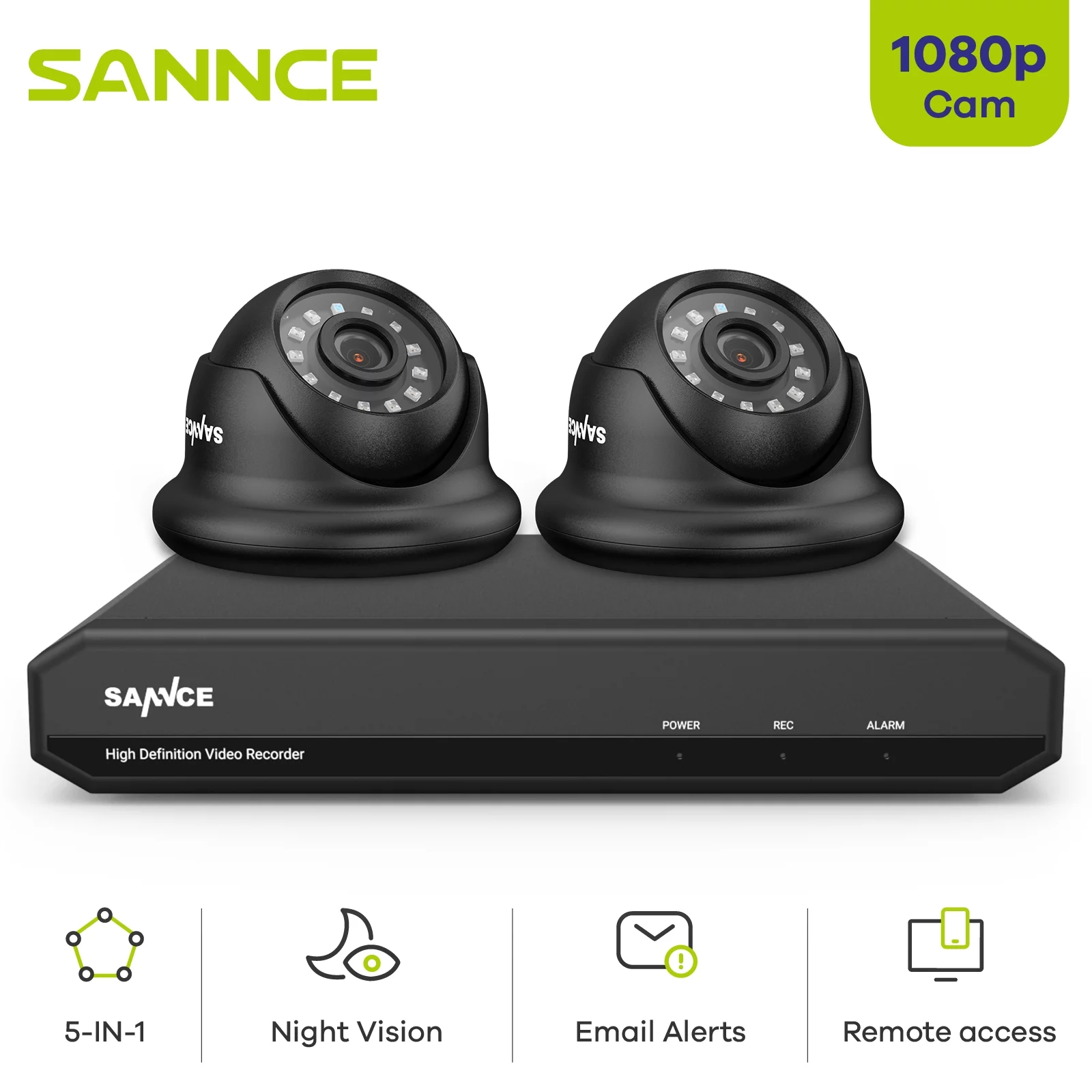SANNCE 4CH 1080P Home Security Camera System, 5MP-Lite HD-TVI DVR 2Pcs 1920TVL Outdoor/Indoor Weatherproof CCTV Surveillance Camera with Night Vision, Motion Alert,Remote Access