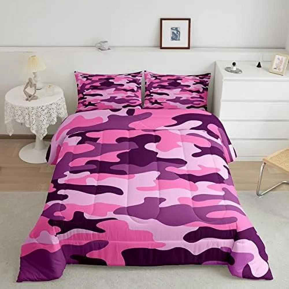 HVSDIMO Army Camouflage Bedding Set Boys Men Camo Comforter Set Military Room Decor for  Girls Teens Blue Farmhouse Comforter Colorful Pattern Decor Quilt Duvet Set for All Season Room De