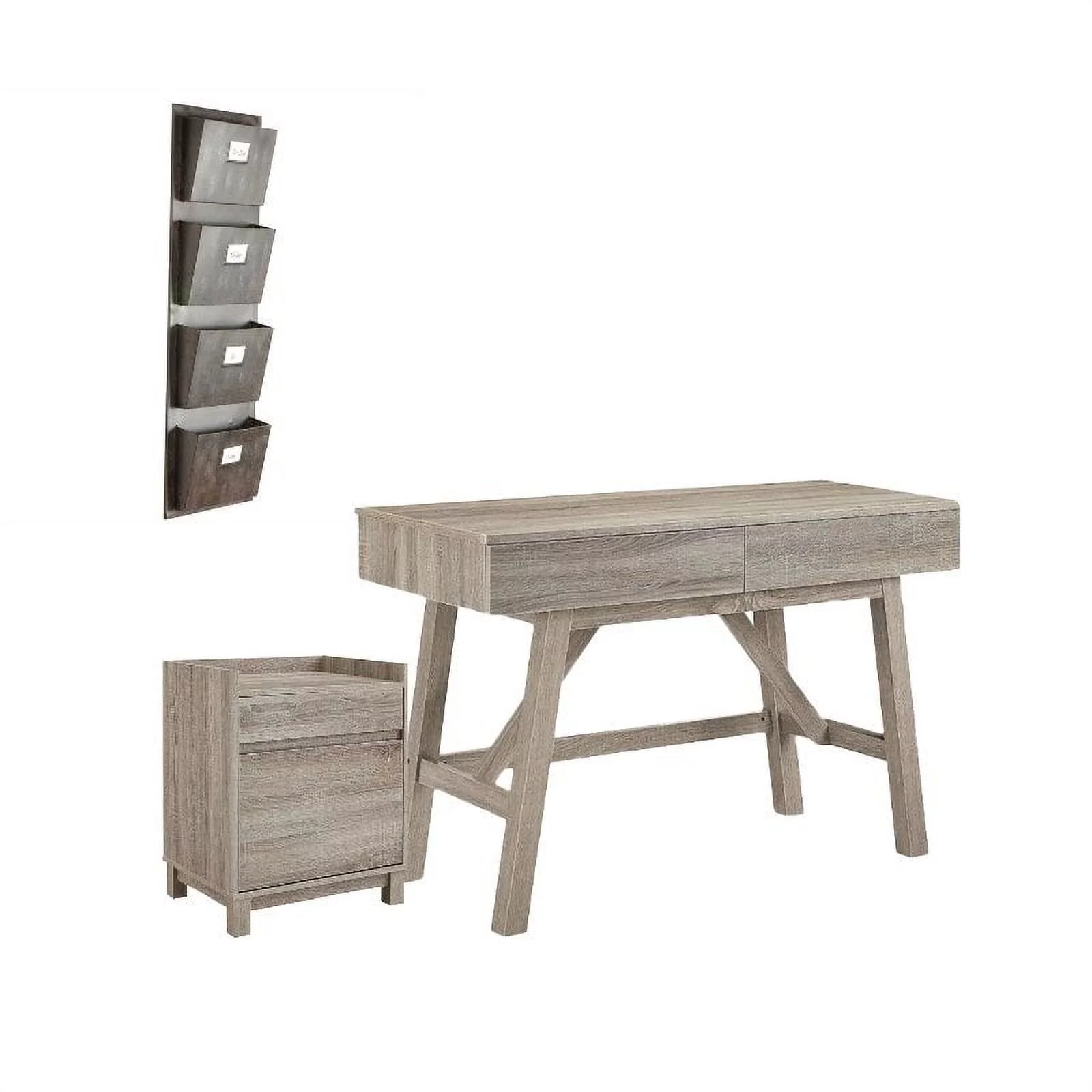 Linon Tracey 3 Piece Transitional Office Set in Rustic Gray