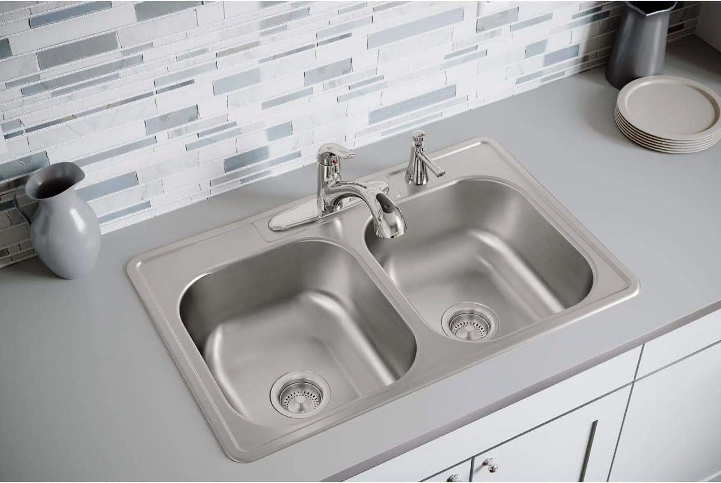 DSE233214 Dayton Equal Double Bowl Drop-In Stainless Steel Sink 33 X 21