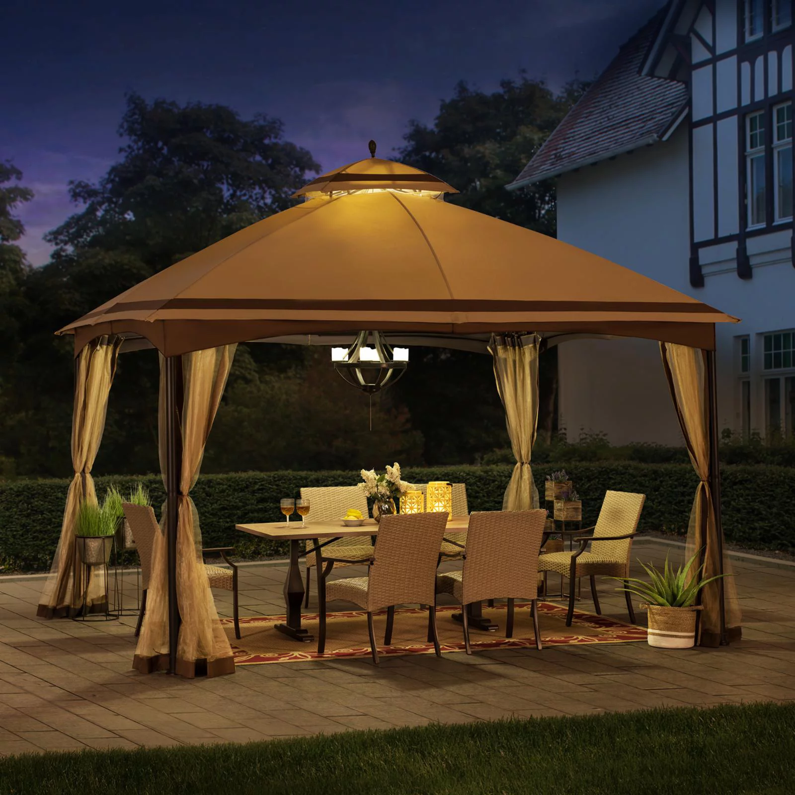 Sunjoy 2 Tone Striped 10.5 x 13 ft. 2 Tier Fabric Topped Steel Gazebo