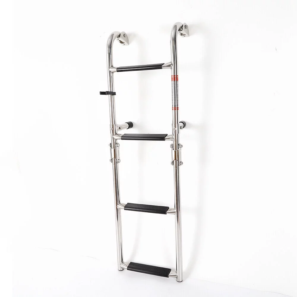 ZhdnBhnos 4 Step Boat Ladder Folding Pontoon Ladder Stainless Steel Telescopic Marine Boat Ladder