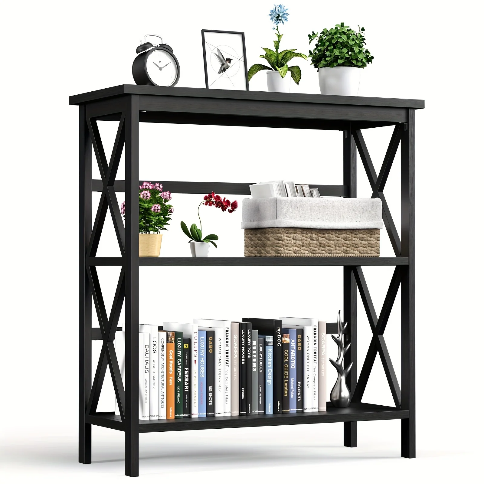 3-Tier Wooden And Metal Bookshelf, 30