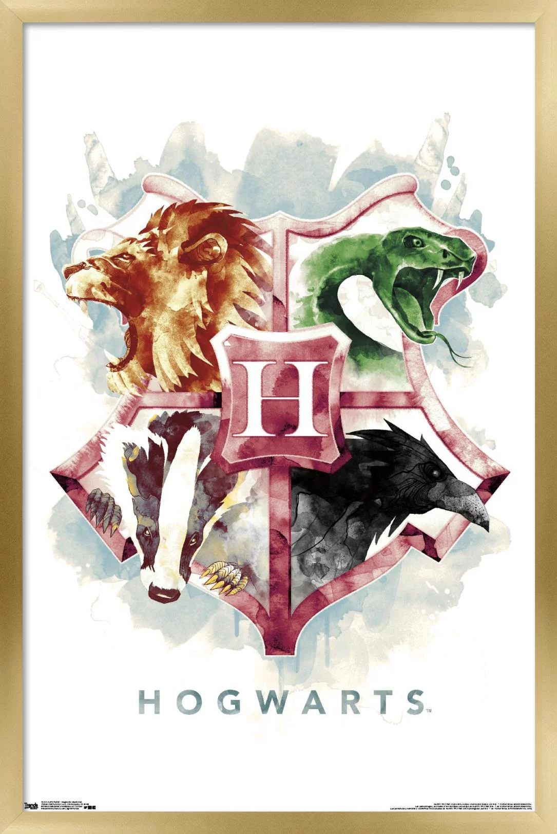 The Wizarding World: Harry Potter - Hogwarts Illustrated House Crests Wall Poster, 22.375