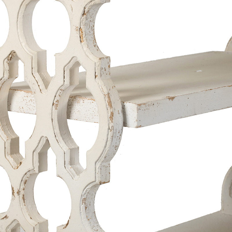 French Country Console Table with Distressed White and Natural Wood Shelf  35.5” x 14” x 32” Dimensions